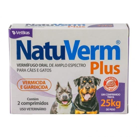 Natu Verm Plus 25Kg Vermífugo Sabor Carne 1650mg - VetBras