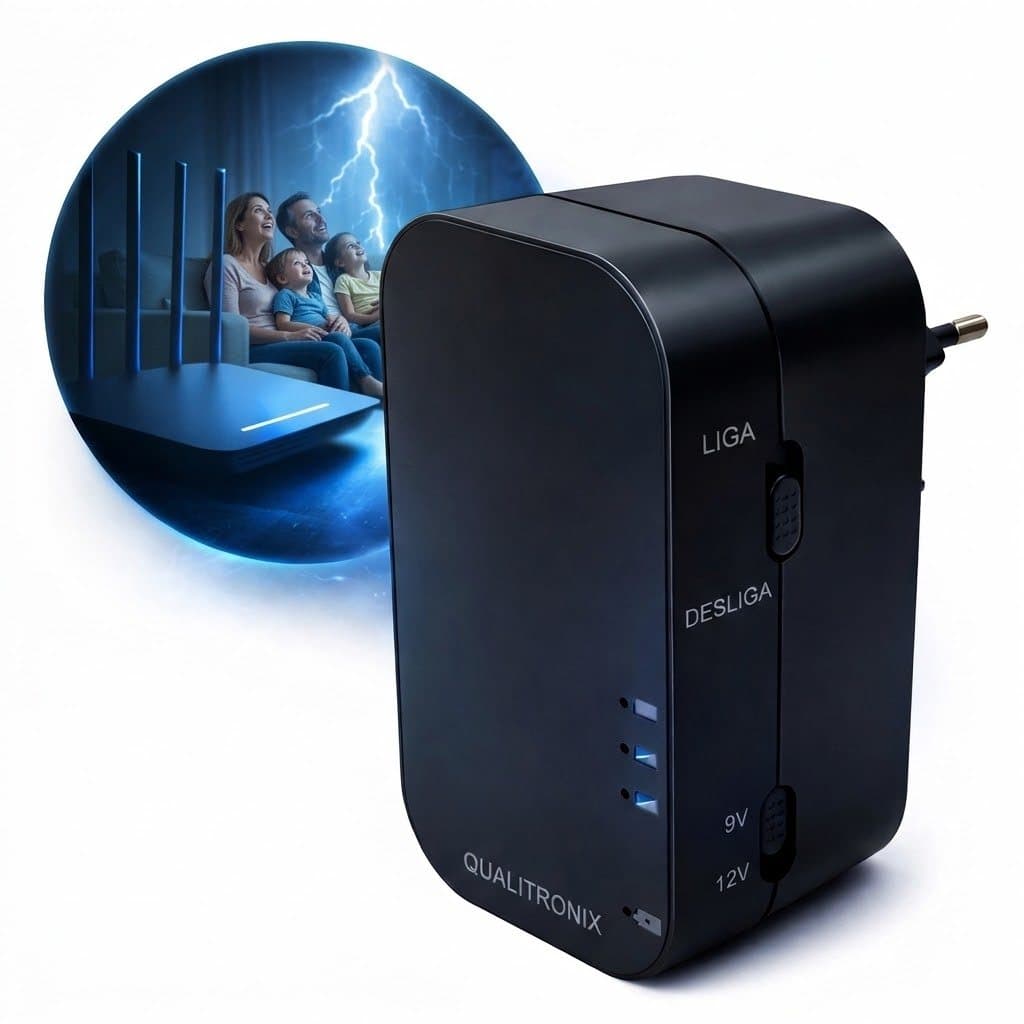 Mini NoBreak 12V para Roteador, Modem, ONT Fibra , Câmeras CFTV Fonte C/ Bateria Interna Qualitronix