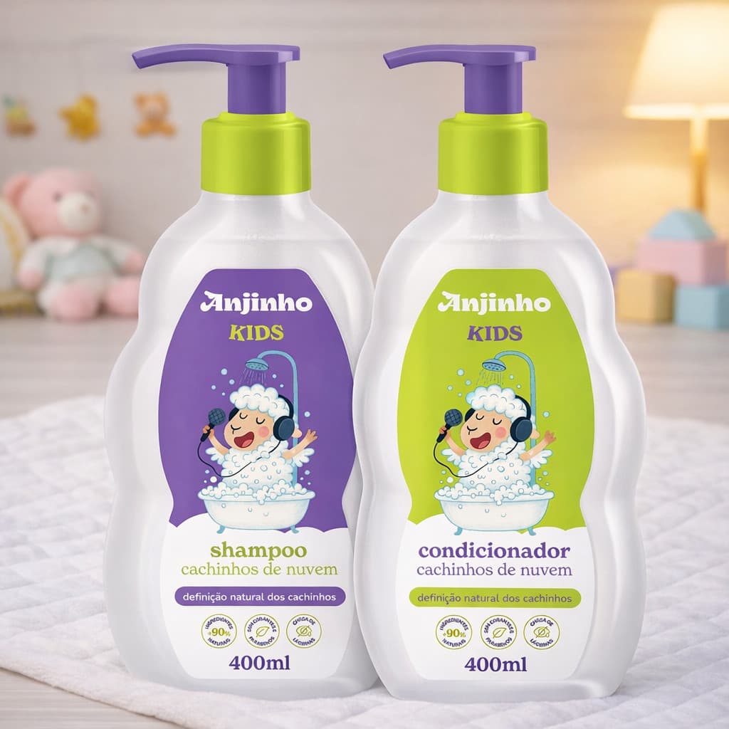 Kit Anjinho Kids Cachinhos de Nuvem – Shampoo + Condicionador 400ml | Definição Natural + Chega de Lágrima