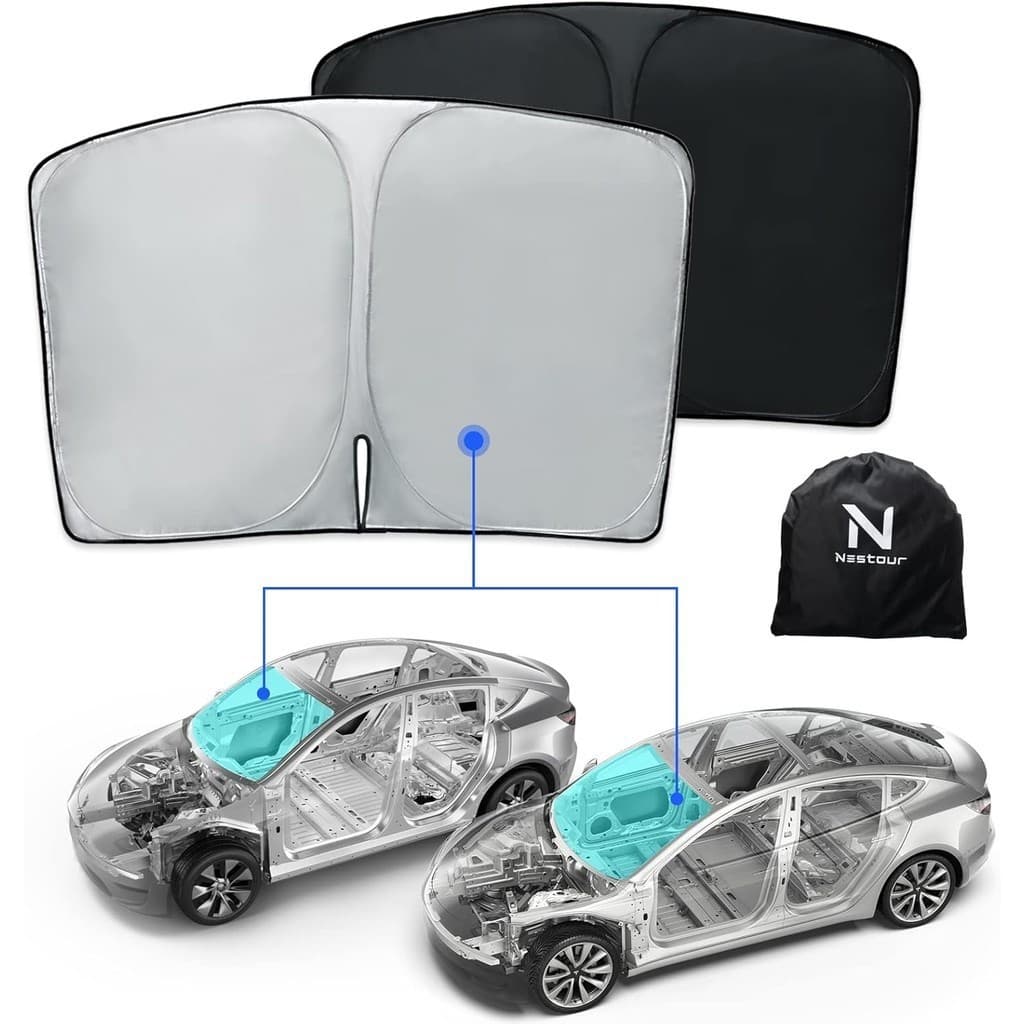 Guarda-Sol Do Pára-Brisa Dianteiro Nestour Adequado Para Tesla Modelo 3 Y , Tecido De Sombra De Camada Dupla Com Filme D