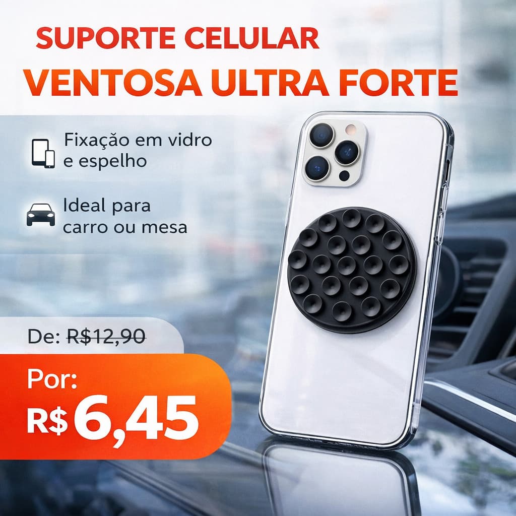 Suporte Celular Ventosa Silicone Fixação Forte para Vidro Espelho Azulejo Carro Universal