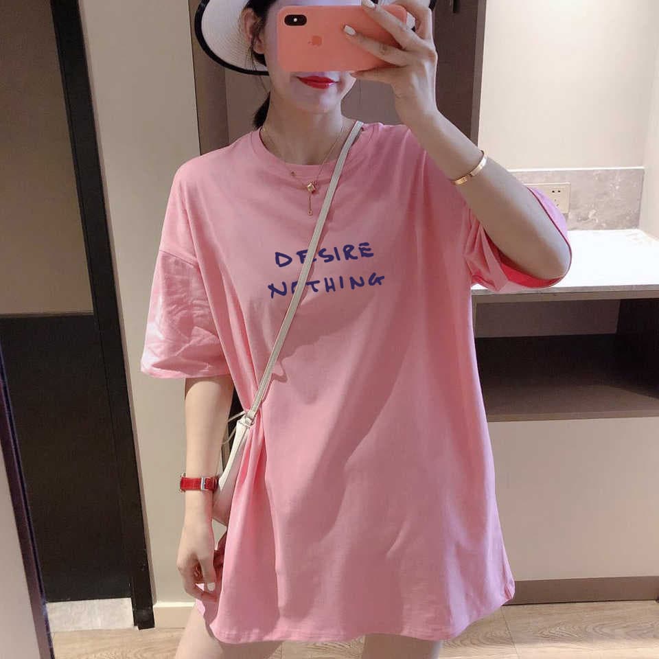 Camiseta de maternidade de manga curta de algodão puro solta tamanho grande na moda mãe estilo moda comprimento médio ca