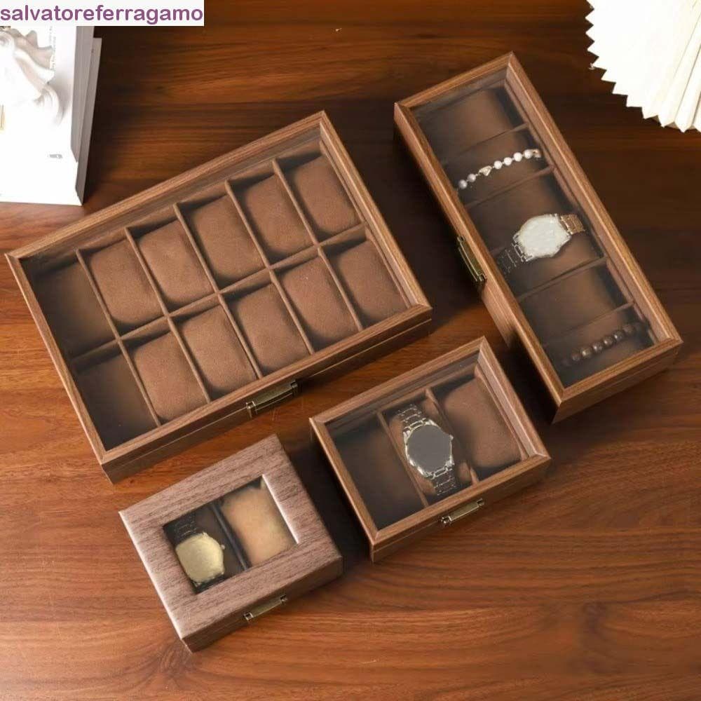 Caixa De Relógio SALVATOREFERRAGAMO , Armazenamento De Nogueira Com Travesseiro Macio Exibição Retrô