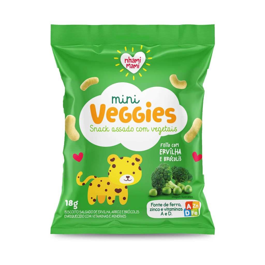 Snack Infantil Zero Glúten Ervilha e Brócolis - Vegetais Mini Veggies Nhami Mami 18g