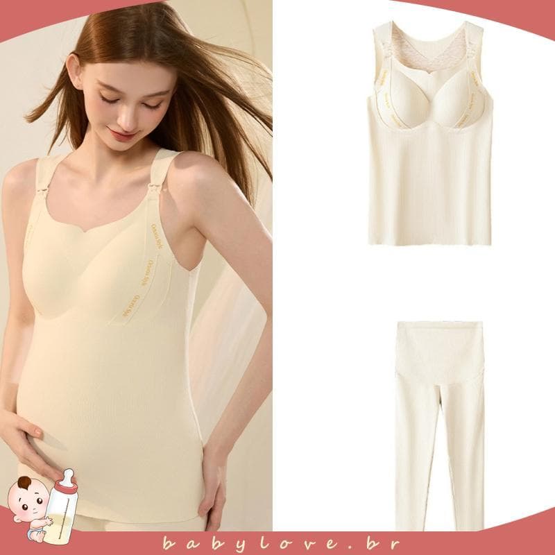 BABYLOVE Quente Colete Enfermagem Conjunto Roupa Interior Outono Inverno Pós-Parto Homewear Fácil Amamentação Design