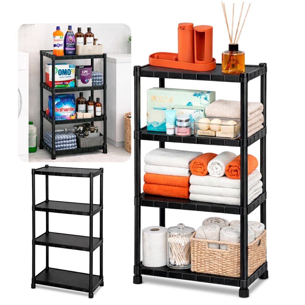 Prateleira Estante Desmontável Modular Multiuso Organizadora de Plástico 4 Prateleiras com Pezinhos