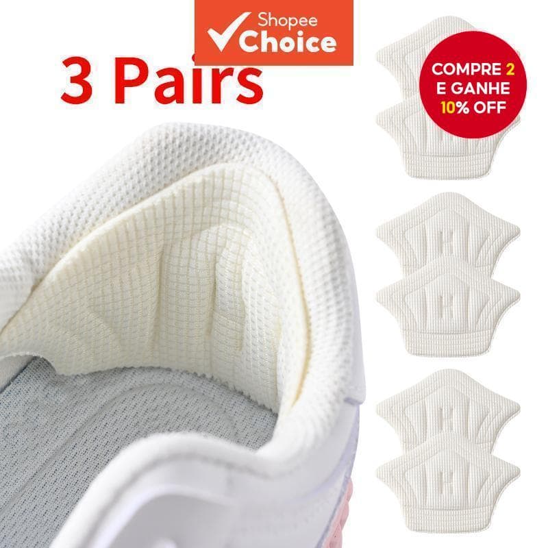 3 Pares de Almofadas para Calcanhar para Tênis com Superfície Antiderrapante, Inserções de Calçado Ajustáveis