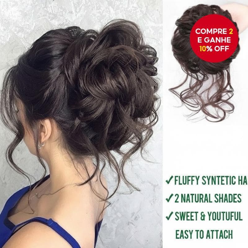 Peruca Elegante E Fofa De Coque Natural Para Mulheres – Cauda Bagunçada , Botões De Flores , Acessório De Grampo De Cabe