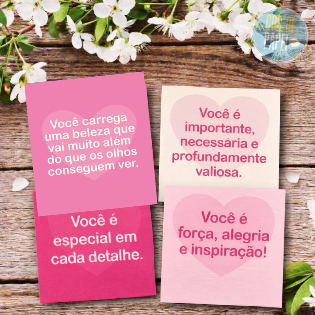 Mini Cartões Tons de Rosa Frases Motivacionais Mulher 5x5cm | Papel Couchê 250g