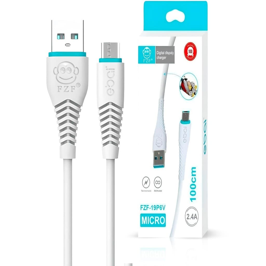 KIT 10 UNIDADES Cabo Carregador V8 USB 2.4a 1 Metro EBAI - FZF-19P6V