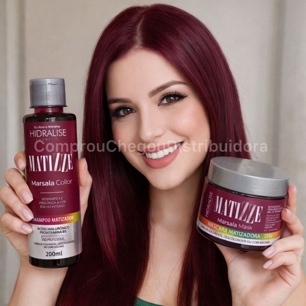 KIT Shampoo + Máscara Matizze Tonalizante Marsala Vinho Intenso Sem Amônia 100% Natural Matizze