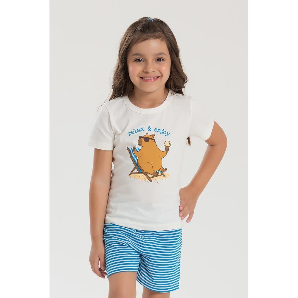 Roupa Infantil Menina Pijama Manga Curta Verão Capivara