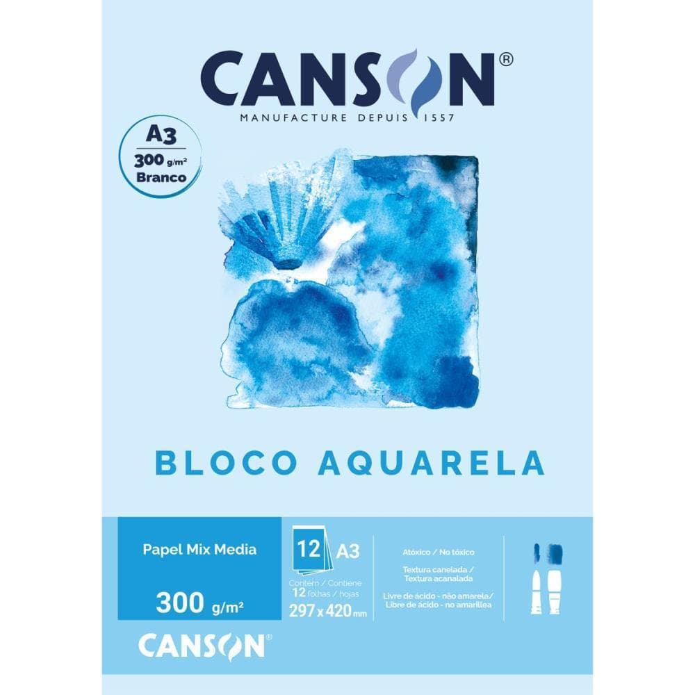 Bloco para Educacao Artistica Aquarela Branco A3 300G 12FLS Bloco