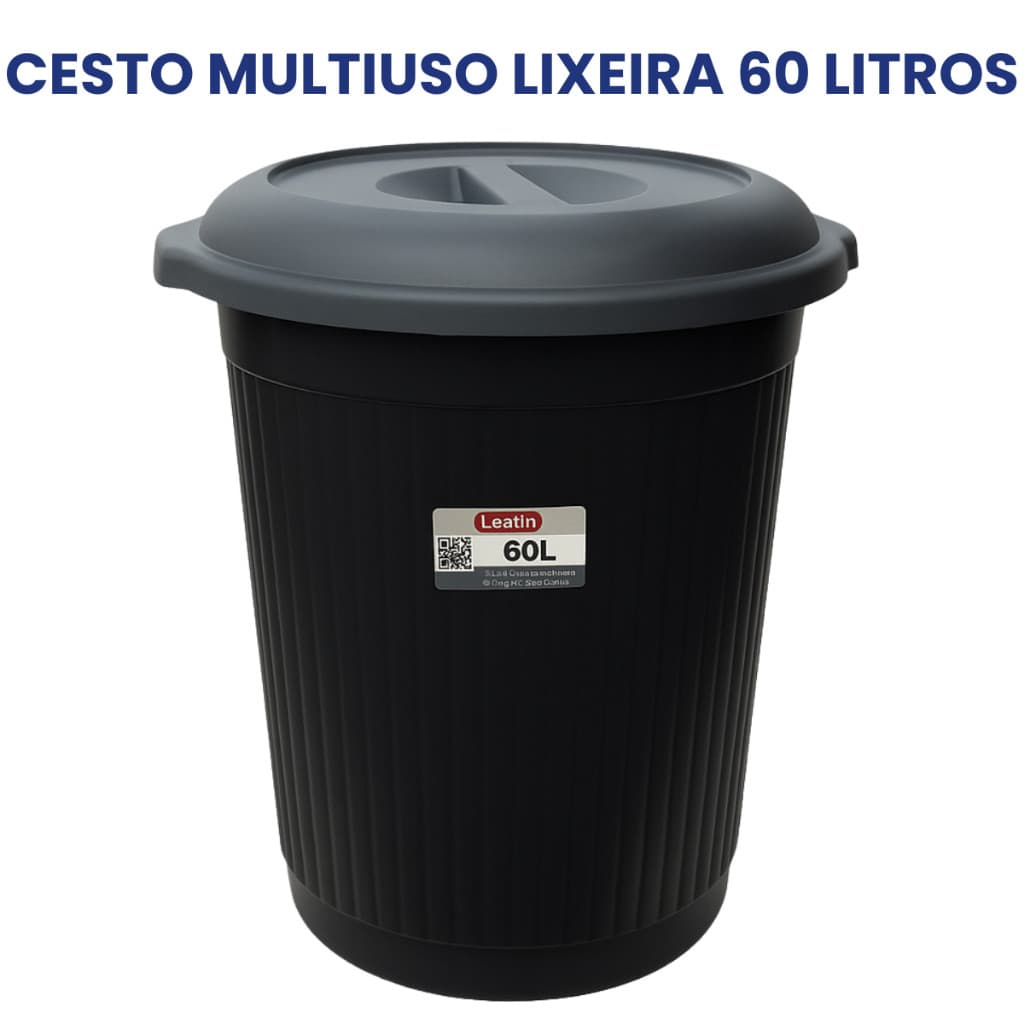 Cesto Lixeira 60 Litros Multiuso Plástico Roupa Suja Lavanderia