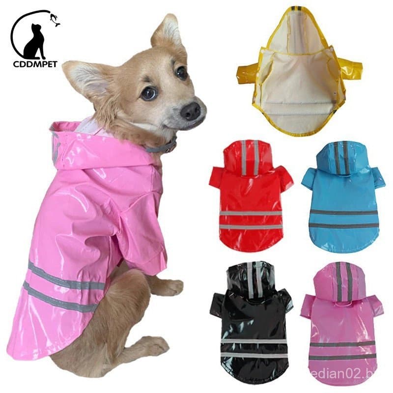 Capa De Chuva Cachorro Para Cães Pequenos Gatos PU Casaco Jaqueta Impermeável Reflexivos Com Capuz