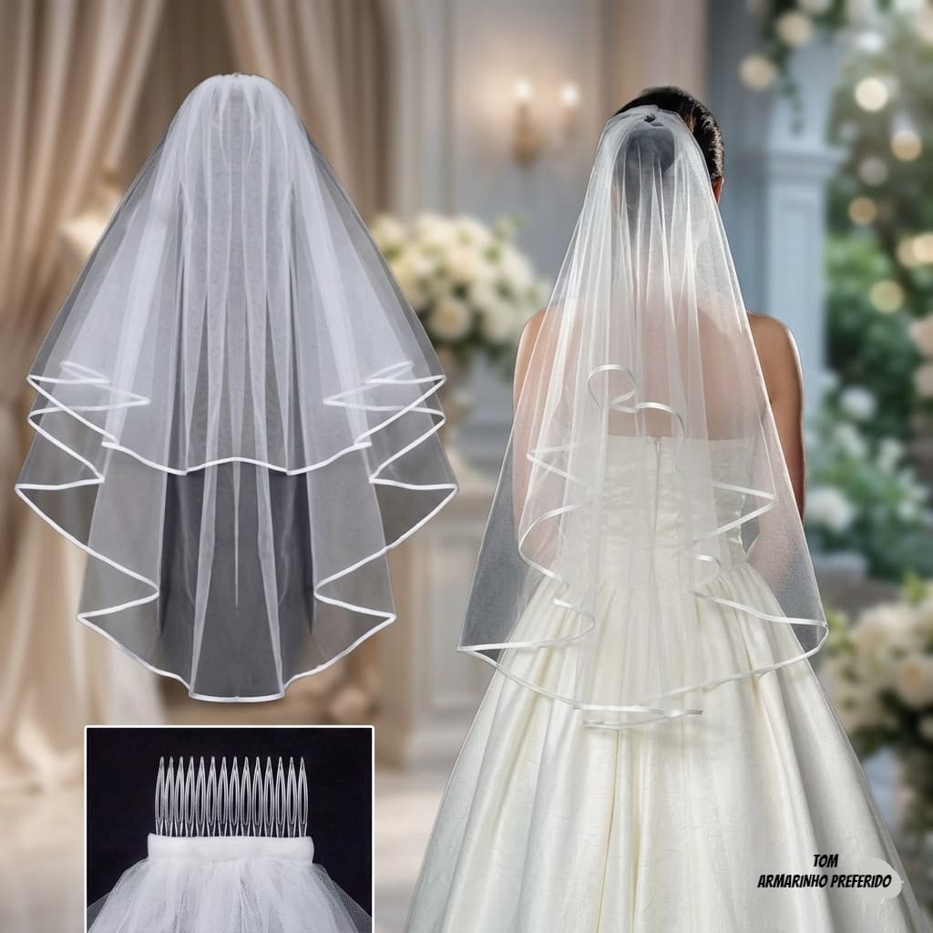 Véu De Noiva Rendado Para Casamento, Noivado com 2 modelos disponíveis (55cm e 75cm)