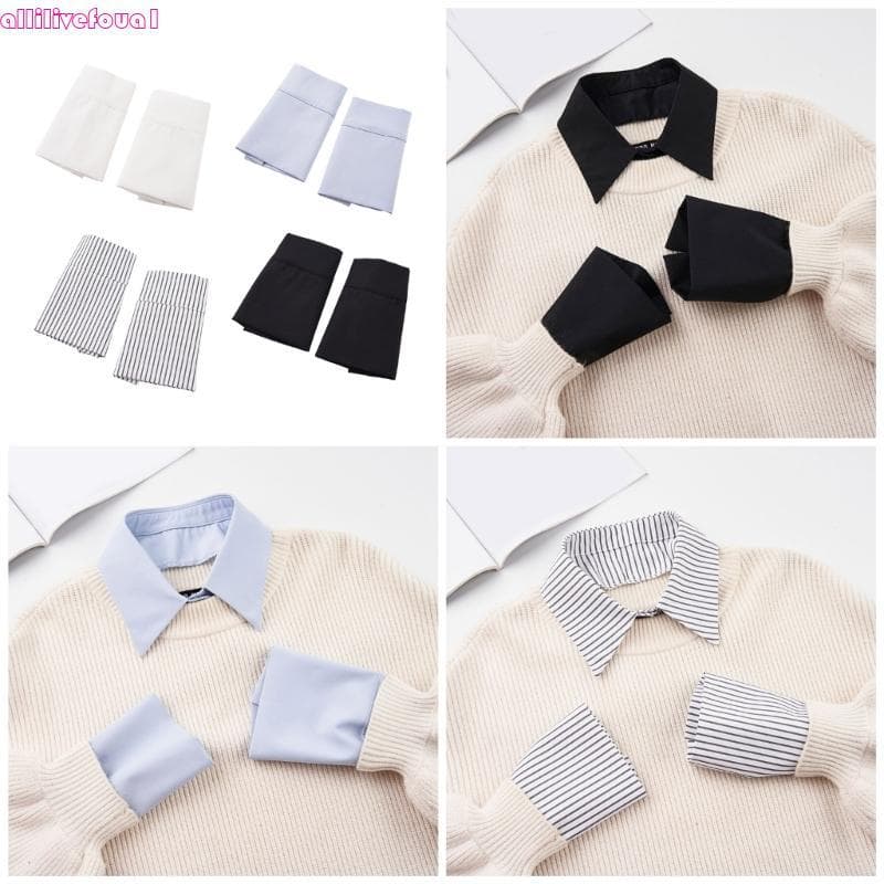 allilivefoua1 Punhos Destacáveis Para Meninas Pulseira Listrada Cobrindo A Mão Pulso Falsos Blusa Camisa Fem