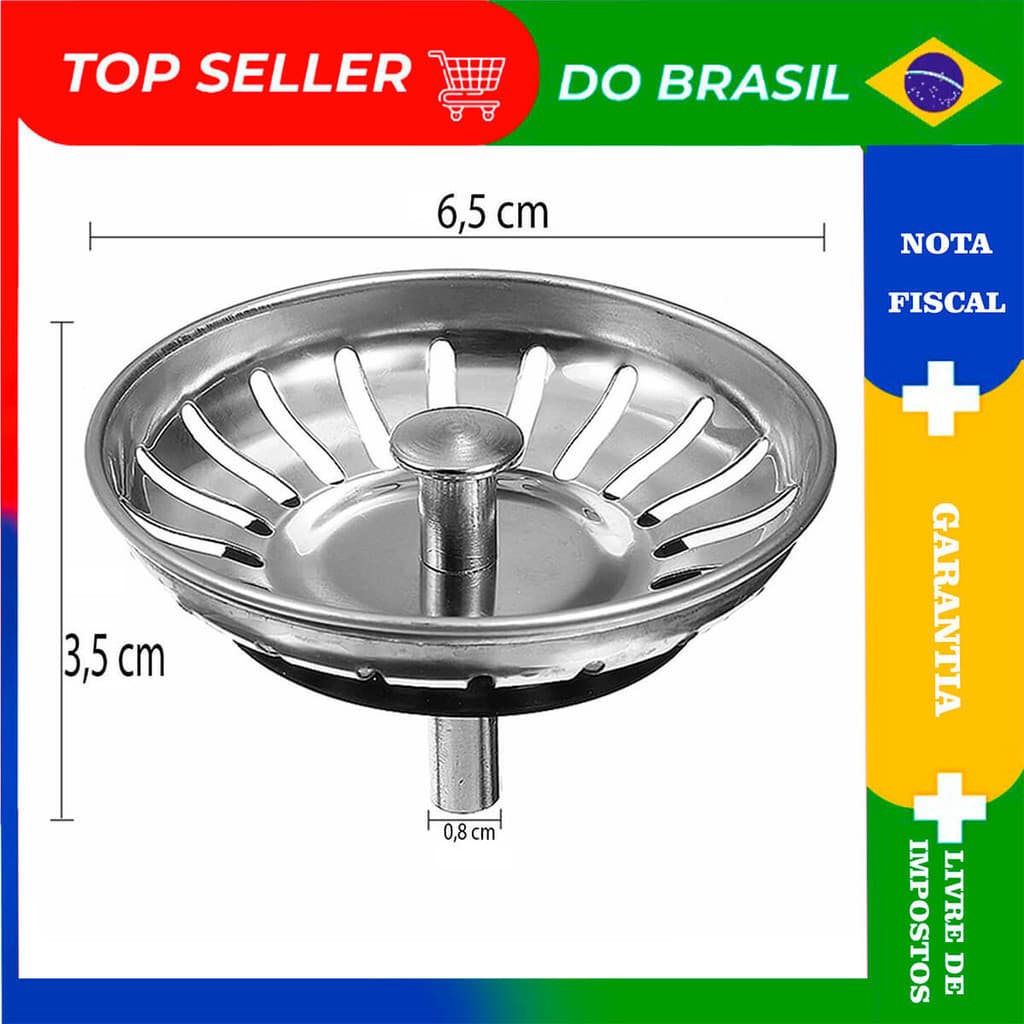 Cestinha Ralo Tampa Inox Valvula 3 1/2" ou 4 1/2" Polegadas