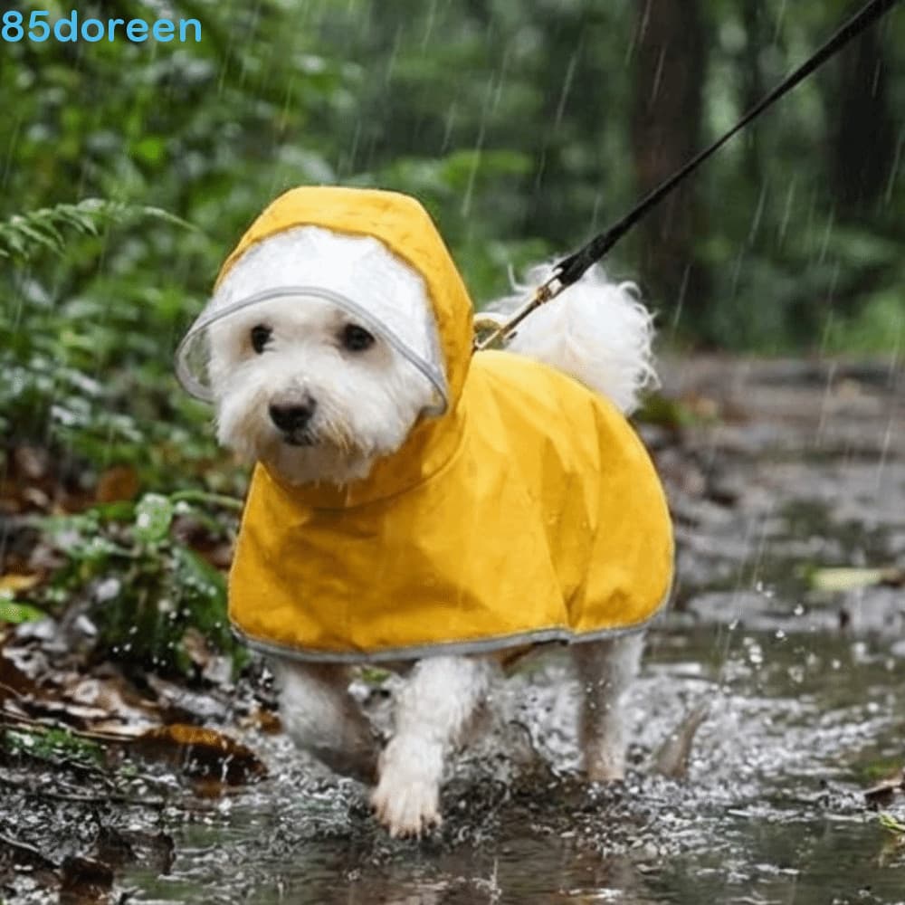DOREEN1 Capa De Chuva Com Capuz Para Cachorro , Impermeável Furo Trela Cobertura Total , Jaqueta De Tecido Oxford