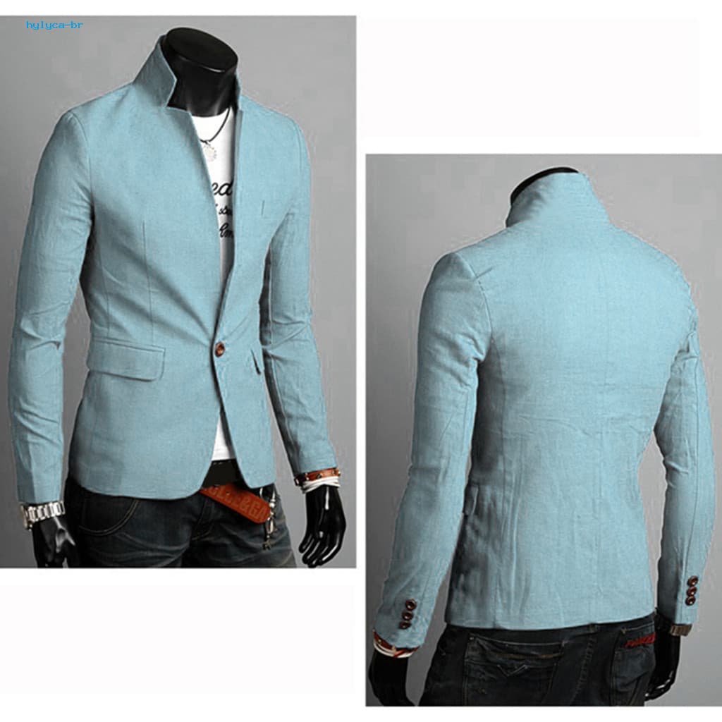 Masculino Outono Cor Sólida Lapela Gola Botão Bolsos Decoração Casaco De Negócios Blazer