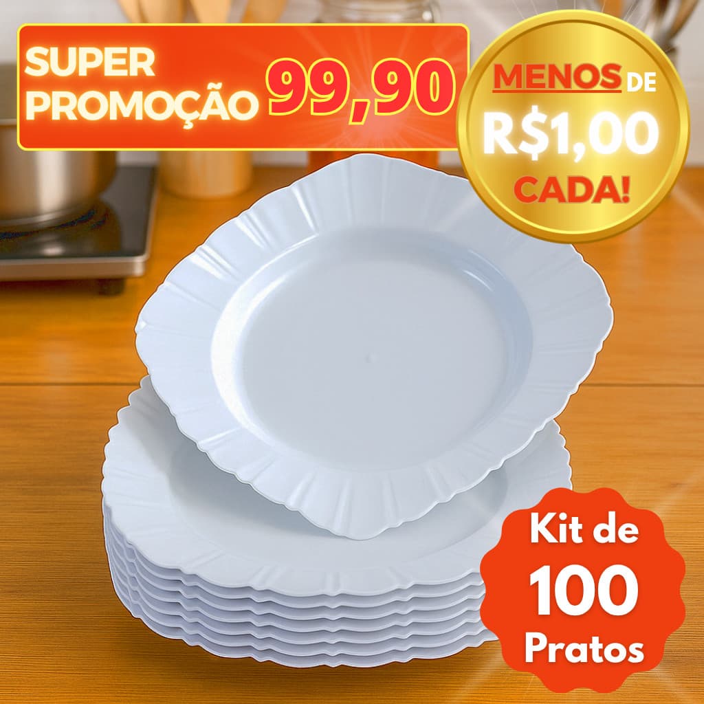Kit 100 Pratos Plástico Quadrado Resistente, Leve, Reutilizável, Ideal pra Festas Eventos