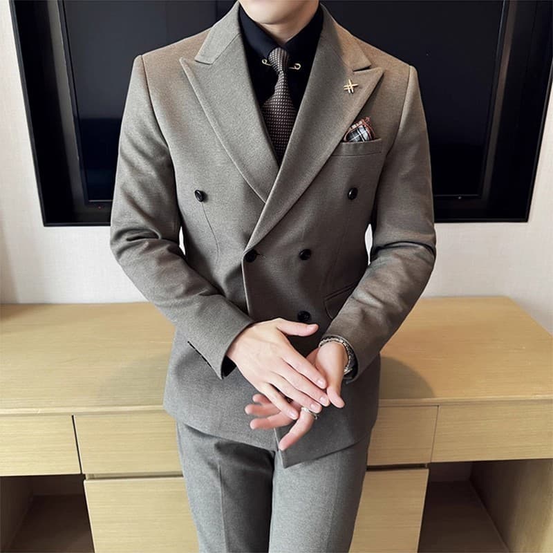 Terno de lã de alta qualidade terno vestido de casamento masculino noivo terno trespassado outono inverno jaqueta de lã 