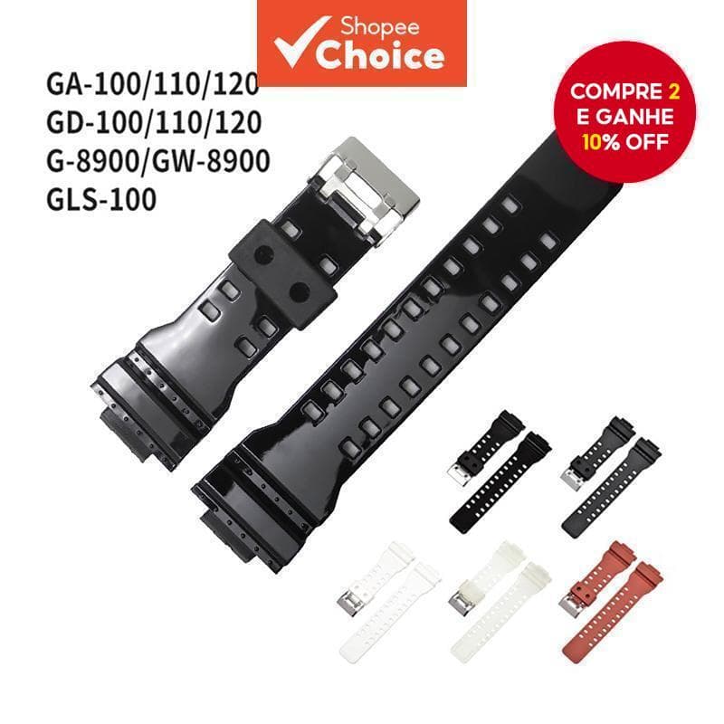 Pulseira De Resina Preta Para Casio G-SHOCK GA-100 GA140 GD-8900 Masculino Brilhante TPU Esporte À Prova D'água Relógio