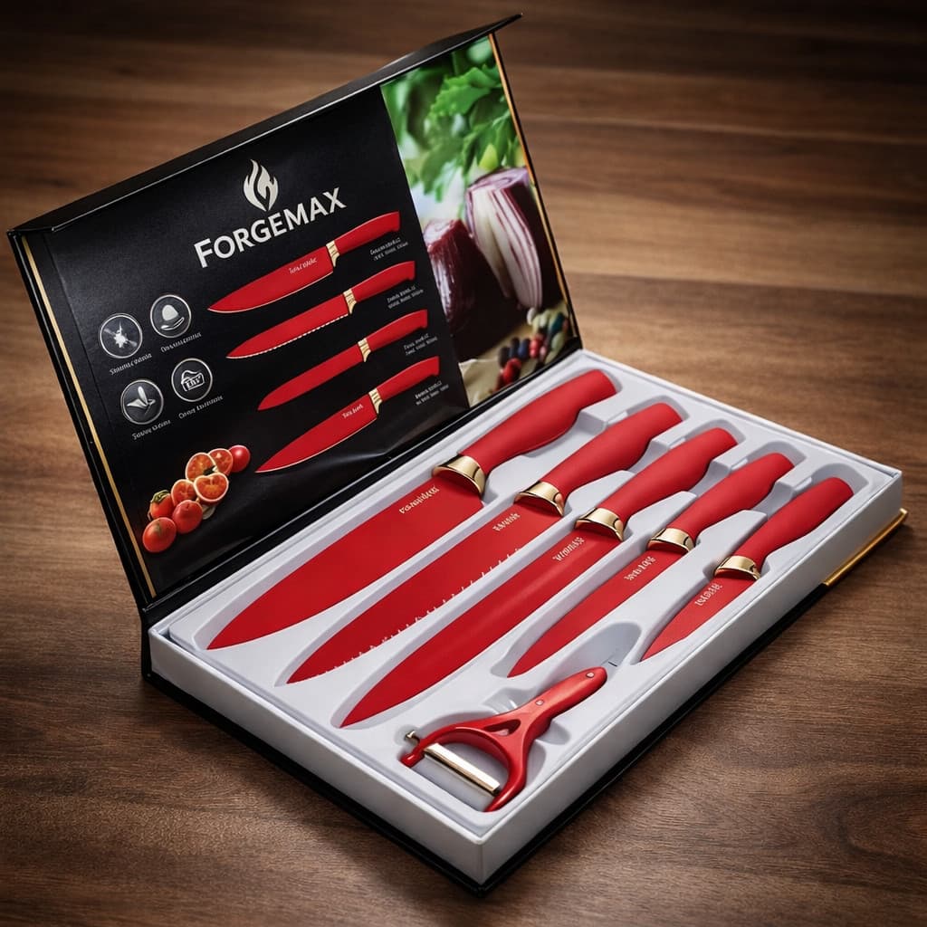 Kit de Facas 6 Peças Sile Stone Vermelha – Elegância e Precisão na Cozinha - Cortes Profissionais