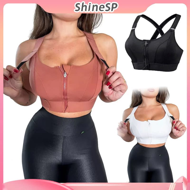 Top Esportivo Alta Sustentação Ajustavel Ziper Frontal Academia Fitness Jump Corrida