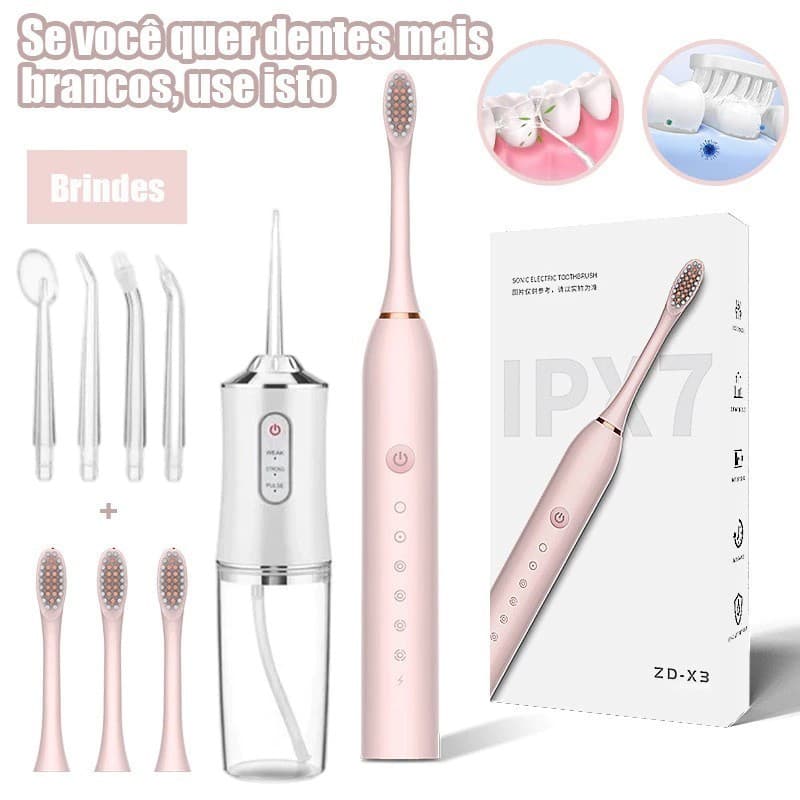 Combo Escova Elétrica e Irrigador Oral Recarregável | Kit Higiene Bucal Completo | Presente Ideal