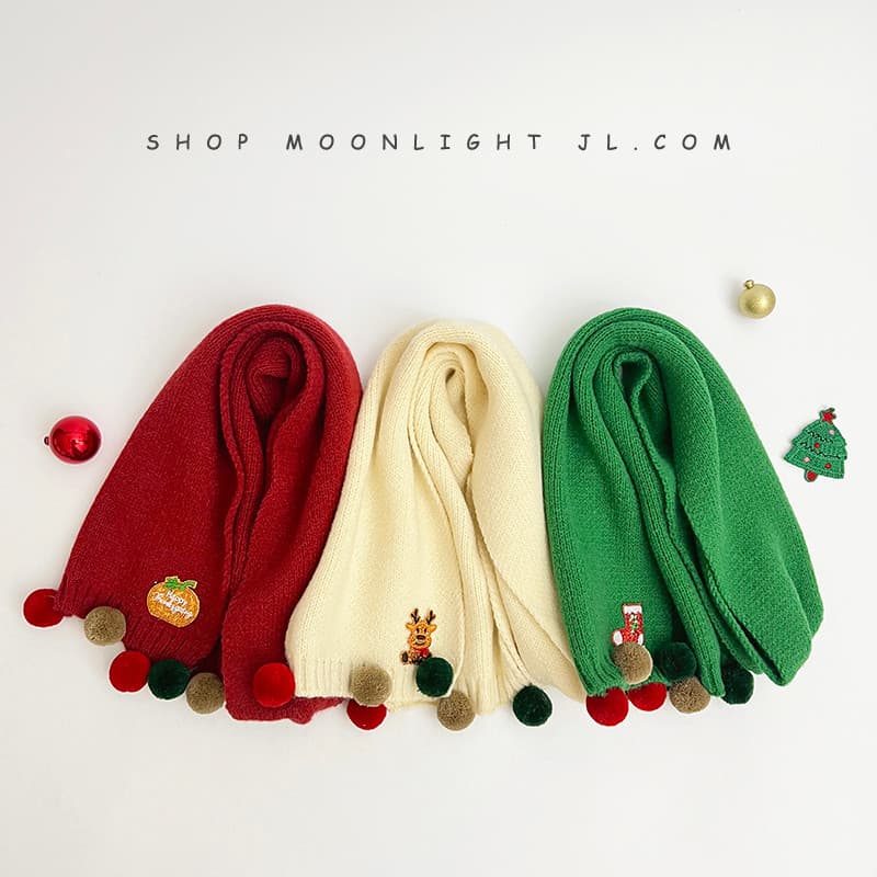 Natal crianças cachecol inverno quente meninos meninas bebê férias pequenas bolas coloridas cachecol de lã de malha verm
