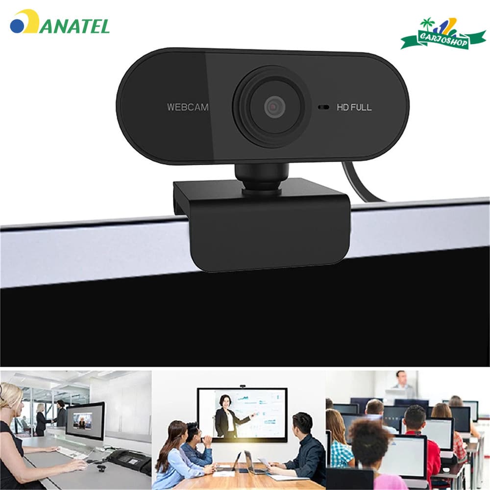 Webcam com Microfone Full HD 1080p Giratória 360° Ajuste de Ângulo Livre para PC Notebook e Home Office