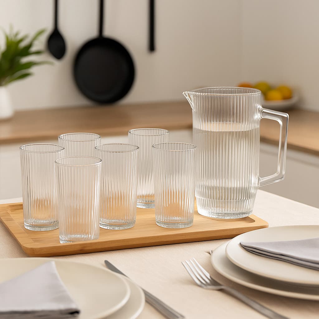 Kit 6 Copos 400ml + Jarra 1,2L Graffiato Canelado