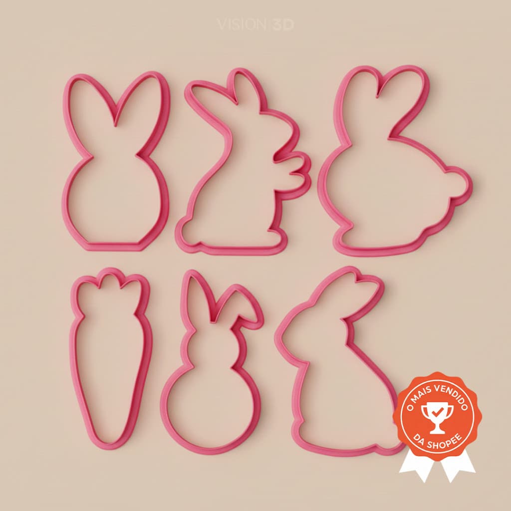 Kit Cortadores de Biscoito Páscoa 6 Peças Coelho Ovo Cenoura Confeitaria - Cortador Personalizado