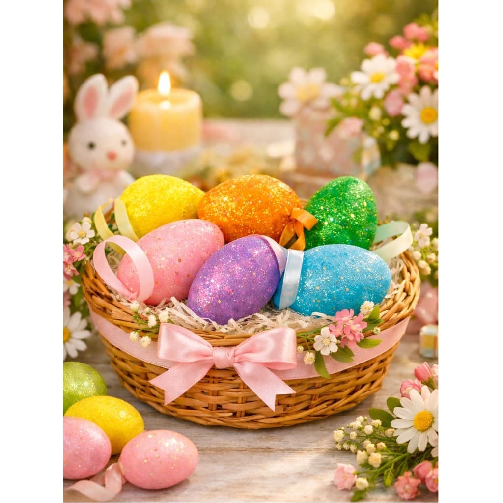 Kit 6 Ovos de Páscoa Coloridos com Brilho – Decorativos e Reutilizáveis para Festa, Cesta e Decoração Temática