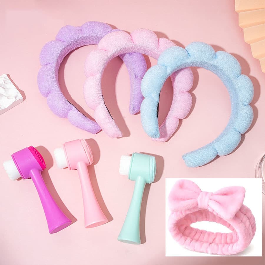 Kit Tiara Nuvem ,faixa E Escova De Limpeza Facial