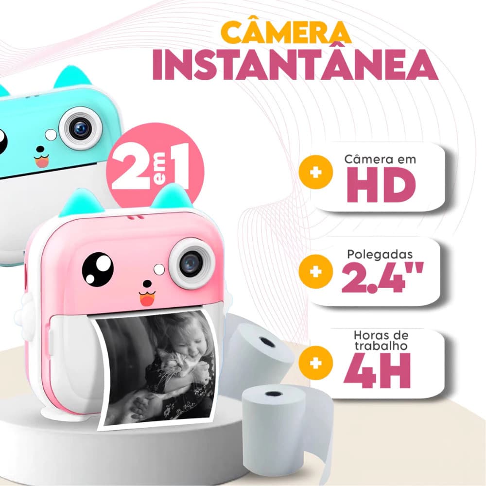 Câmera De Impressão Instantânea Para Crianças Vídeo Fotografia Digital Fotográfica Toy Mini Impressora Térmica Voltik