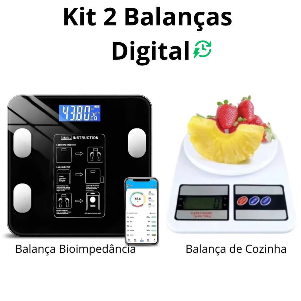 Kit 2 Balanças Digital Cozinha e Bioimpedância Para Dieta e Nutrição Fitness