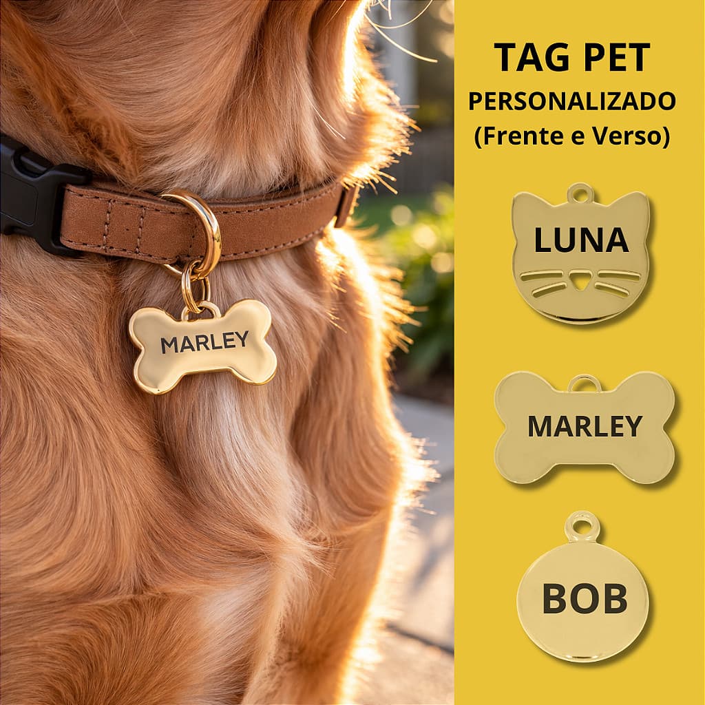 Pingente Tag Identificação Pet Gato Cachorro Gravação Laser