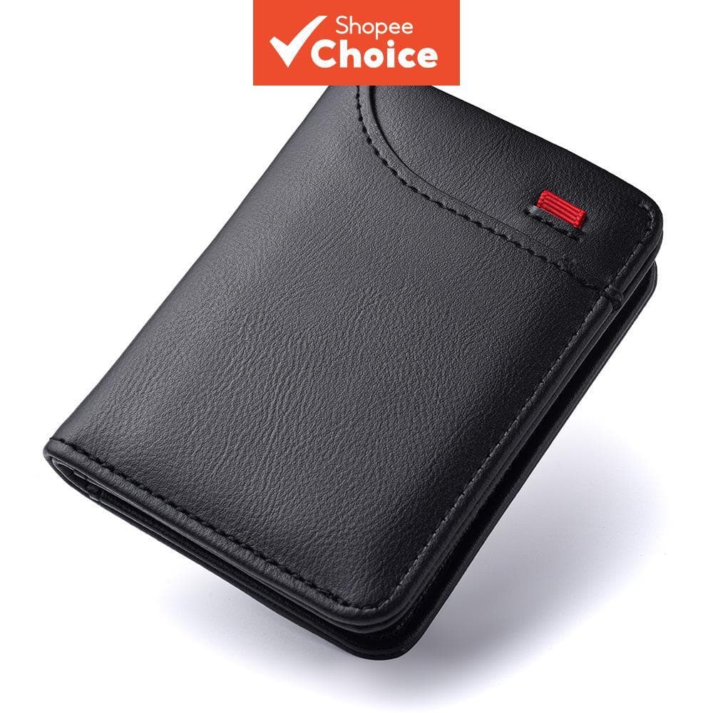 Carteira De Couro PU Vertical Masculina Curta Porta Cartão Casual De Negócios Com Vários Slots E Design Duplo