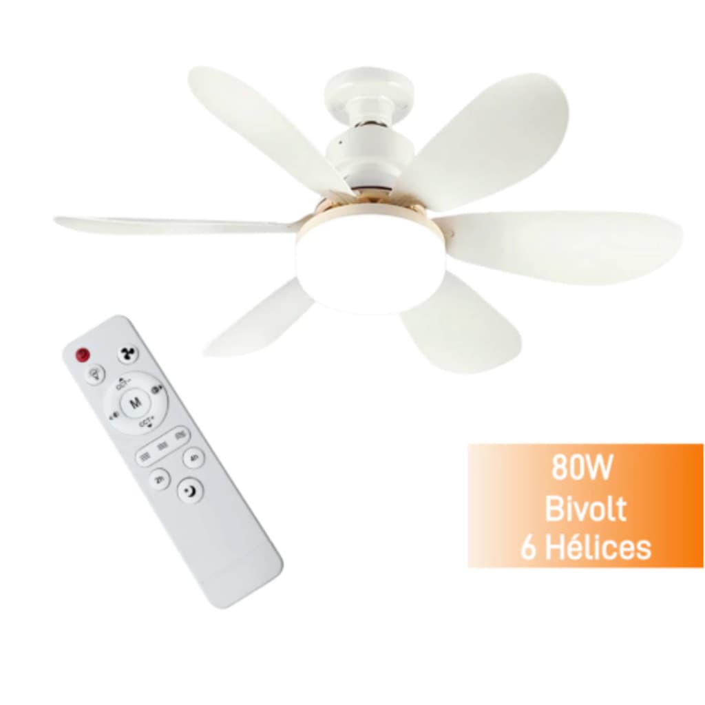 Ventilador De Teto 80W/60W 6 PAS Wind Light Silent Ponente Controle Remoto Lâmpada Led Silenciosa SP01-Leo Store Br