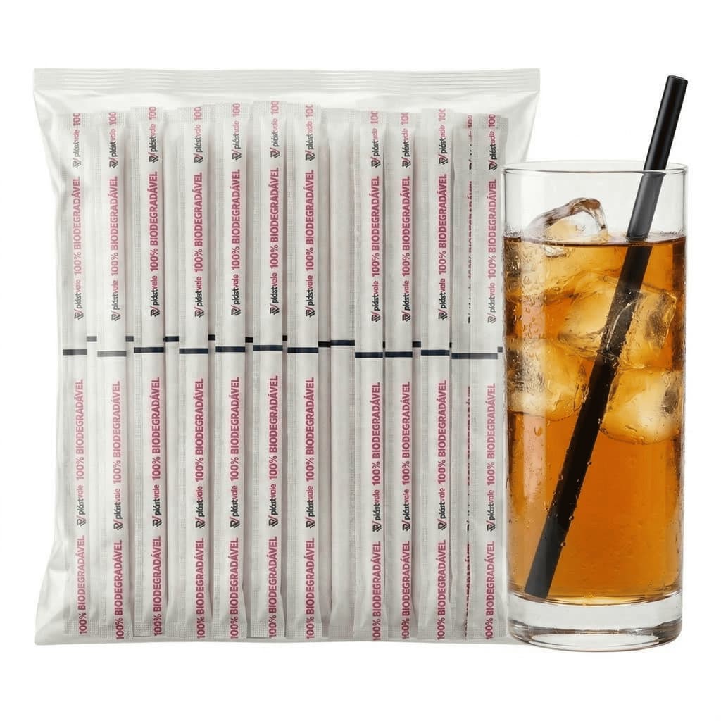 Canudo De Drink Milkshake Açaí 21cm x 8mm Biodegradavel Preto Atacado