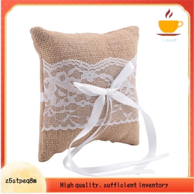 Almofada De Aliança De Casamento Rústica De Juta Vintage De 6 Polegadas x