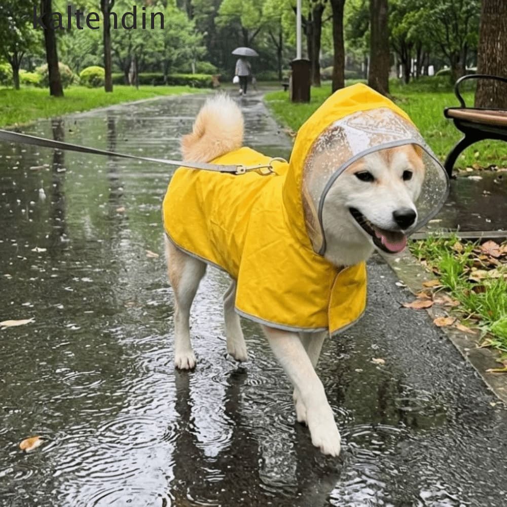 Capa De Chuva Com Capuz Para Cachorro KALTENDIN , Impermeável Cobertura Total E Listras Reflexivas , Macacão De Tecido O