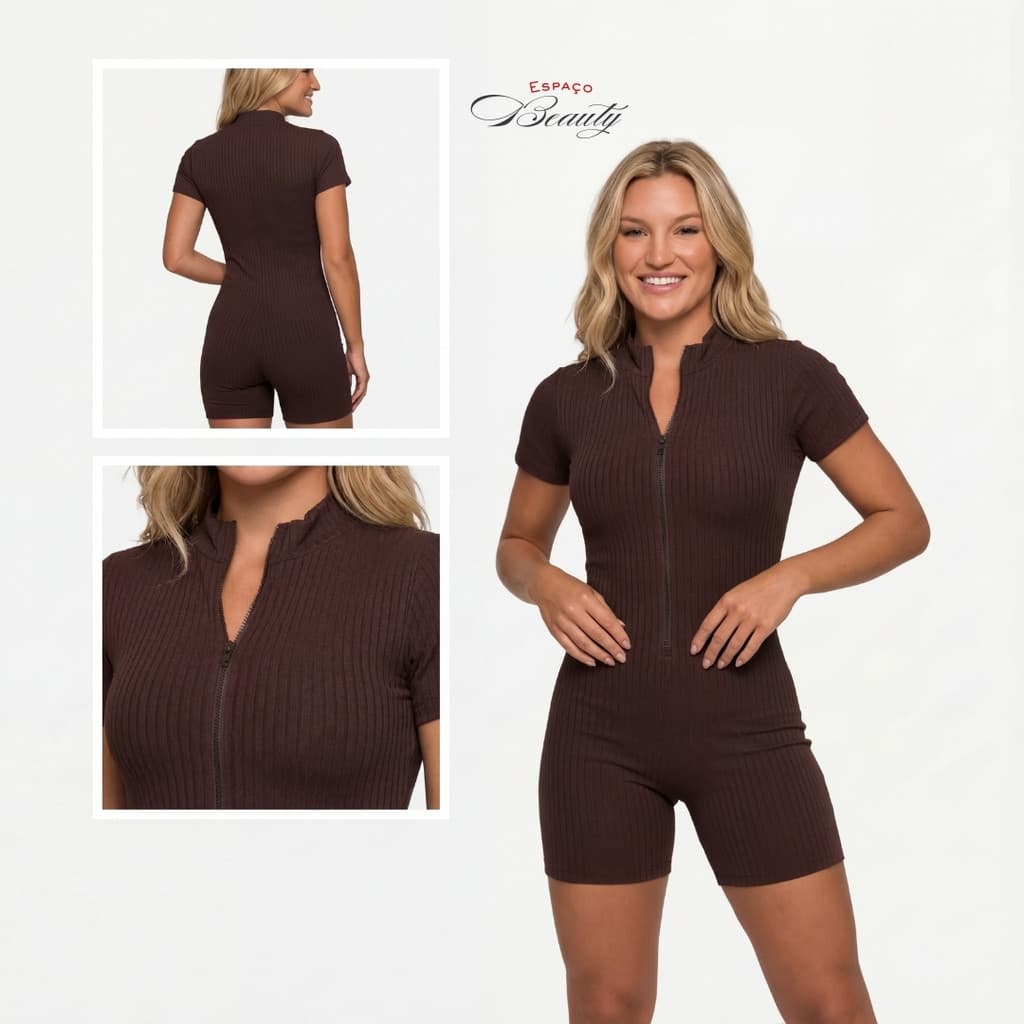 Macaquinho Feminino Verão Canelado Moda Gringa Virginia Premium