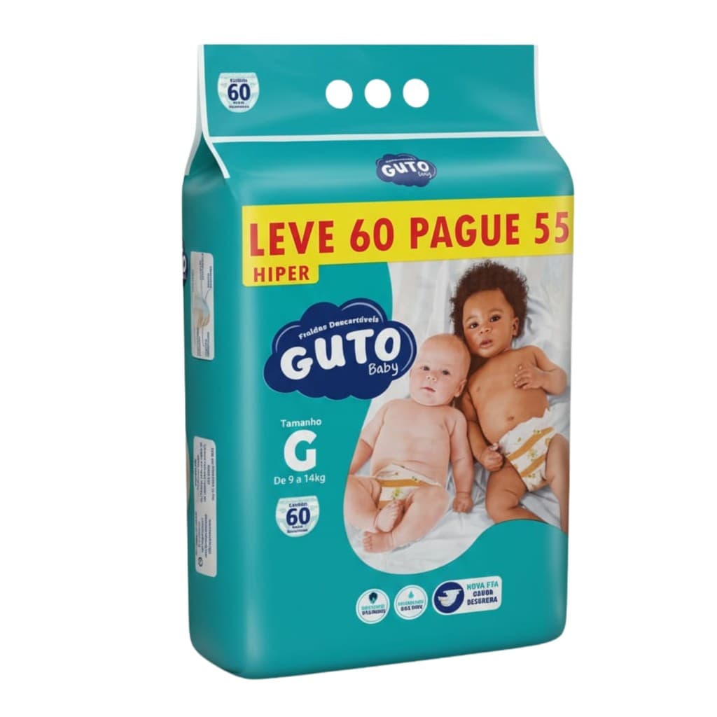 Fralda Infantil Guto Baby Hiper G 60 Unidades - Entrega Rápida