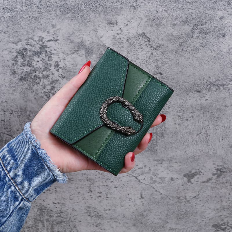 2024 Nova Carteira Feminina Curta de Couro Bolsa Patchwork Clipe de Dinheiro Pequena Clutch Tripla Multi-funcional Porta