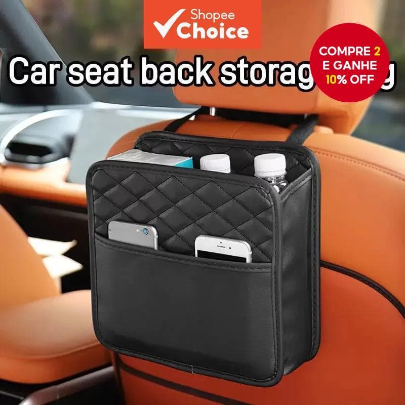  Bolsa de Armazenamento Universal para Banco de Carro em Couro PU - Compatível com a Maioria dos Modelos de Veículos -