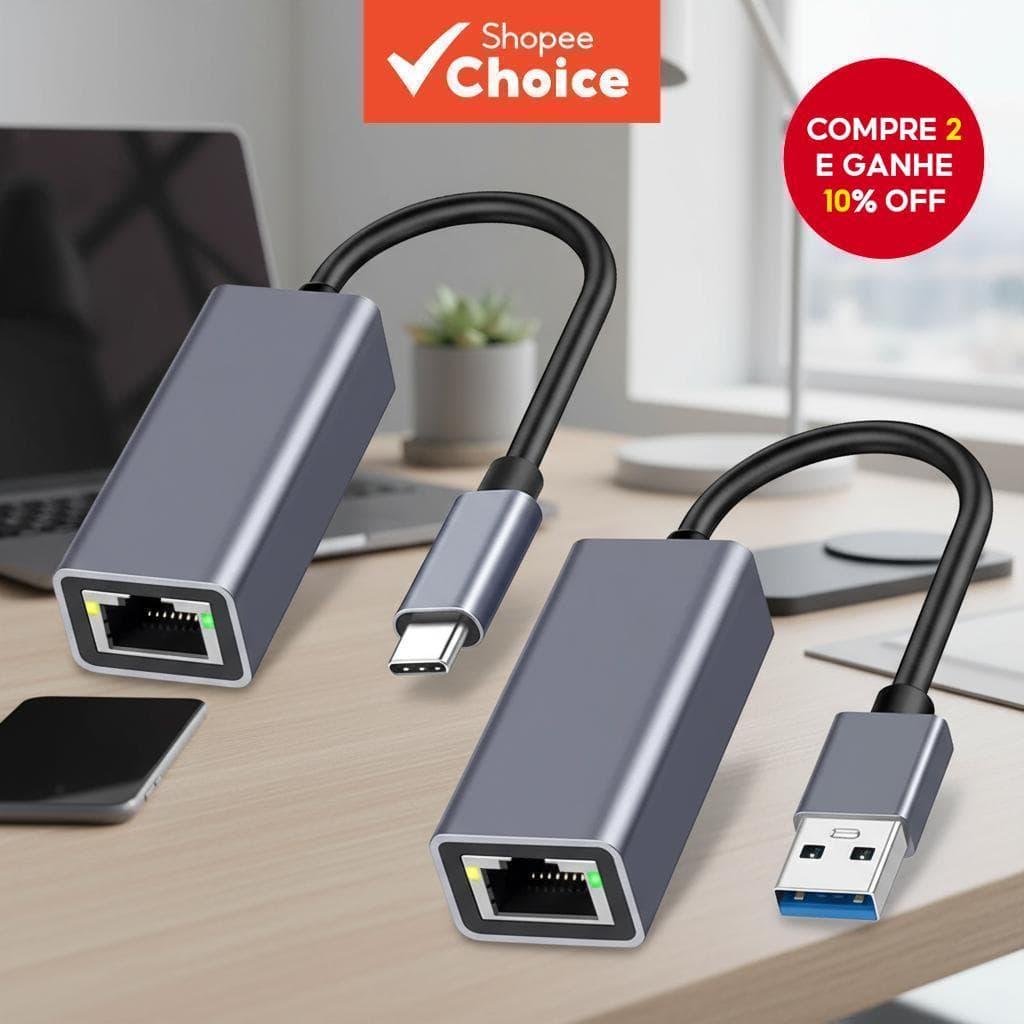  Adaptador USB 3.0 Tipo C Gigabit Ethernet, 1000Mbps, Cabo de Rede RJ45 para MacBook, PC, Windows