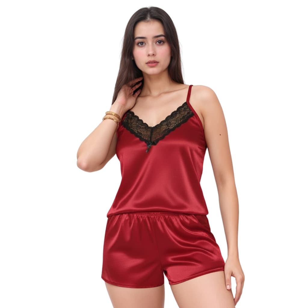 Pijama Short Doll Sexy Com Renda Bicolor | Pijama de Calor | Conjunto de Verão Liso Sexy Verão Fresquinho